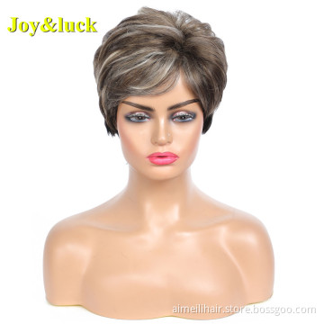 Wholesale Wigs With Bangs for Women or Men Hair Daily or Party Brown Ombre Blonde Natural Straight Short Synthetic Hair Wigs